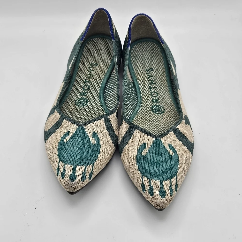 Rothy's The Point pointed toe flats in Moroccan Green pattern size 8